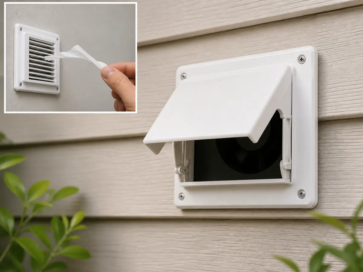 Bathroom exhaust vent airflow test showing the exterior flap opening after nest removal