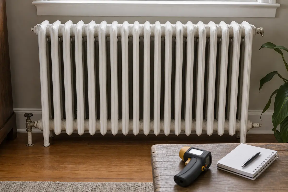 Cold top radiator check for trapped air in boiler system