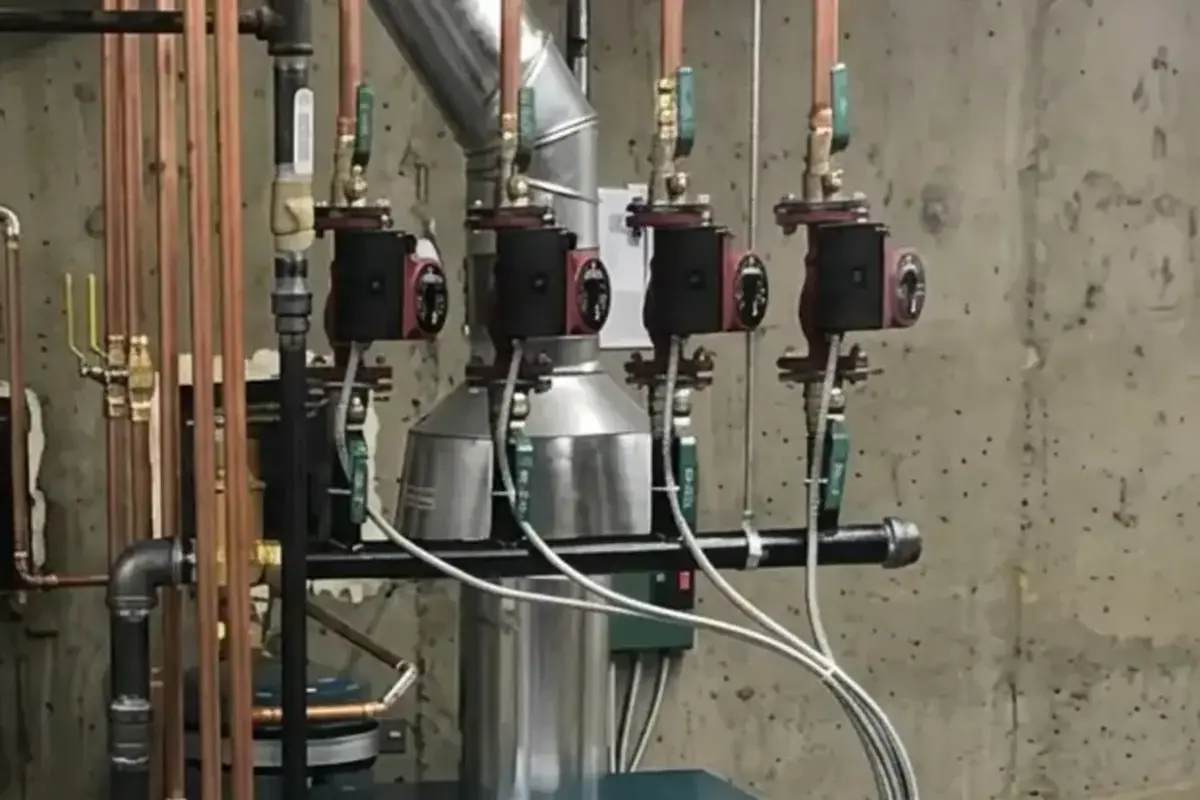 Boiler circulator piping clue for banging when heating