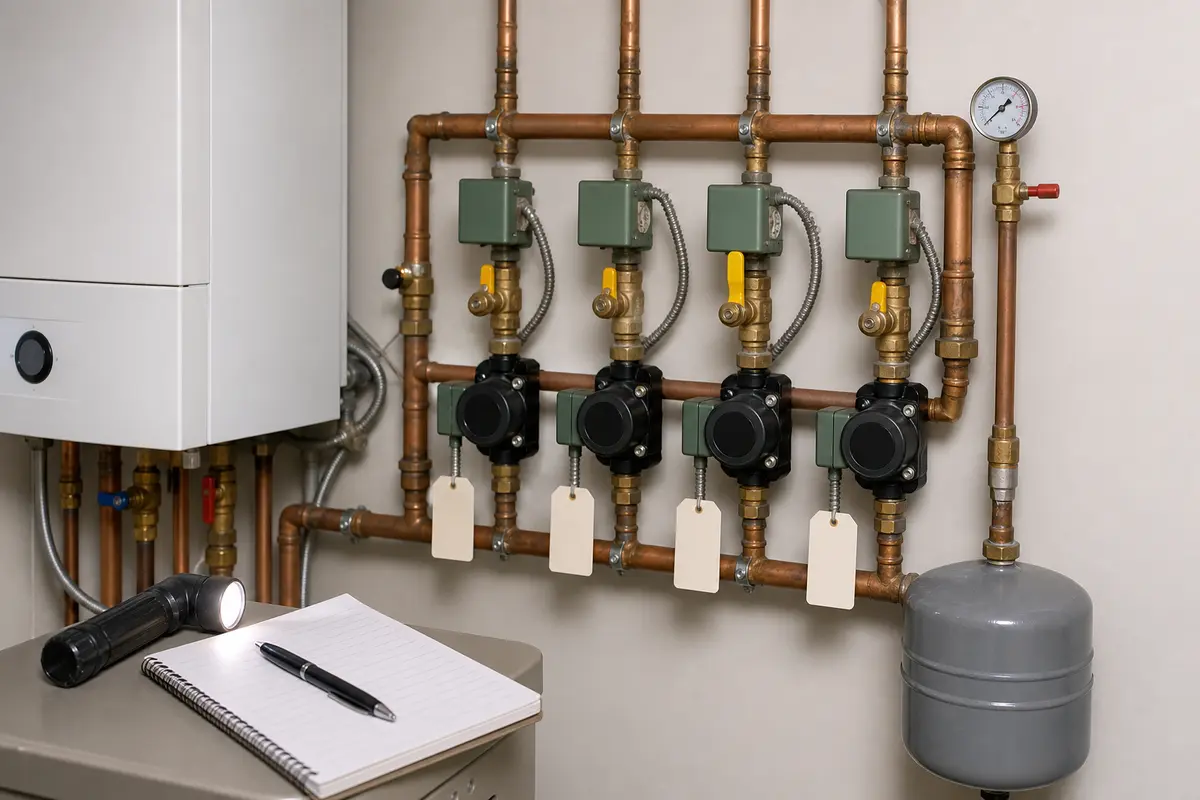 Boiler zone valve manifold for one cold baseboard zone