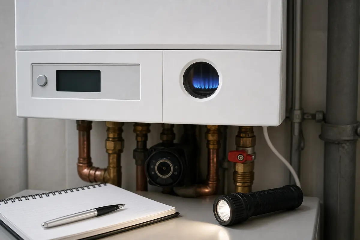 Boiler burner flame observed through closed sight glass