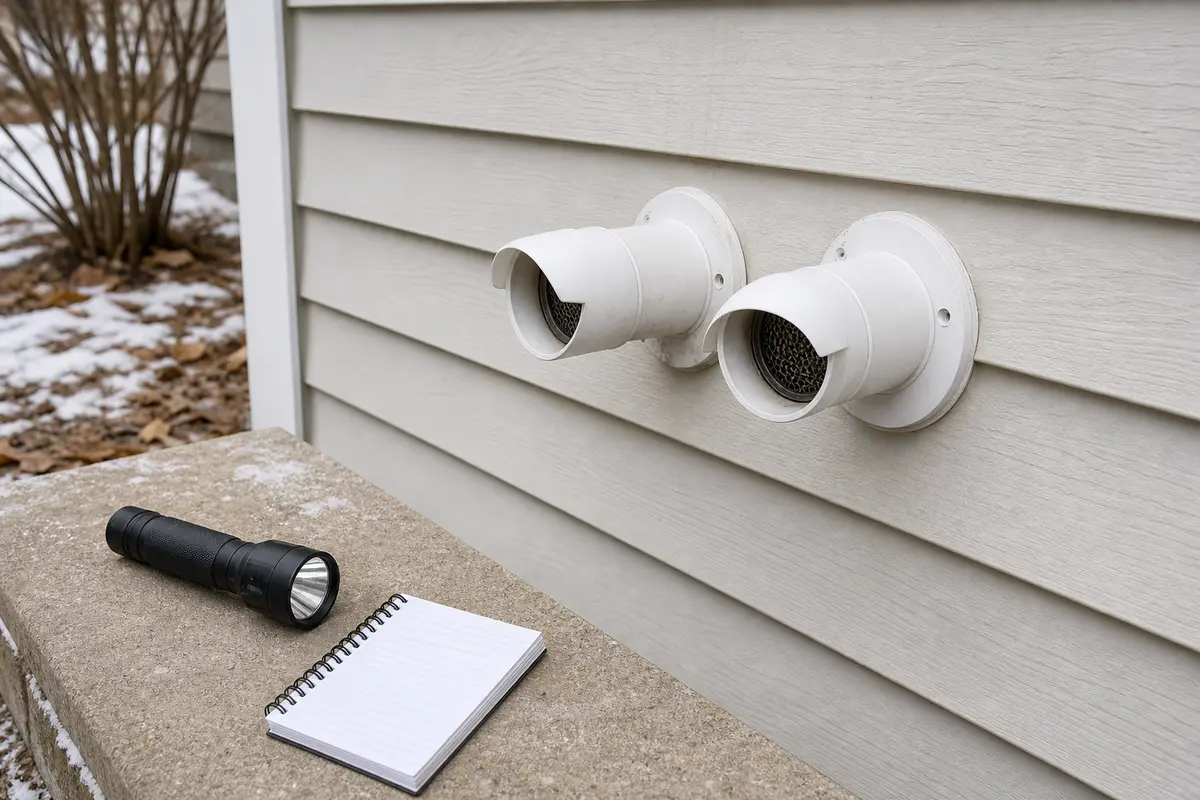 Exterior boiler intake and exhaust vent termination check