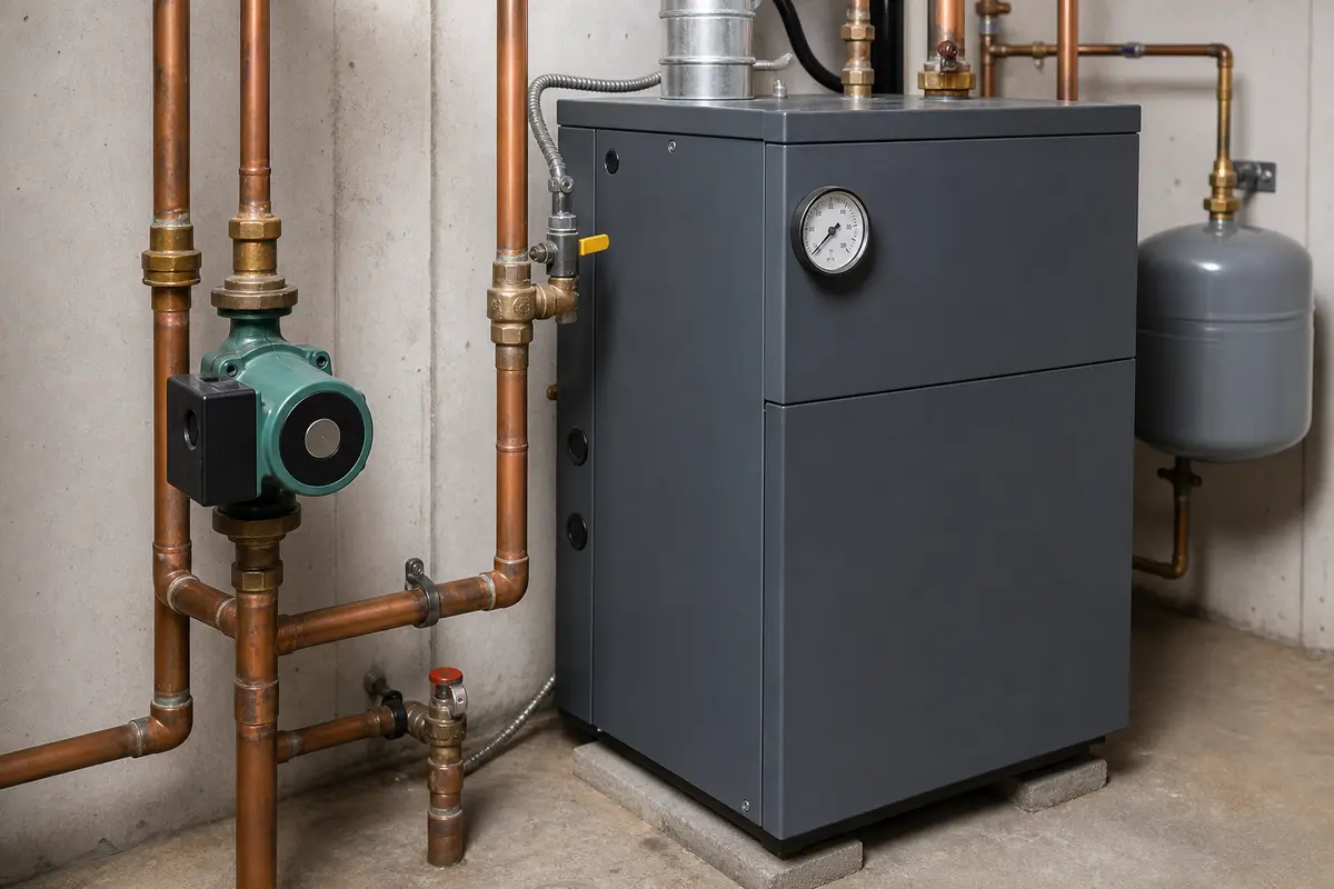 Boiler piping and pressure gauge for slow heat recovery diagnosis