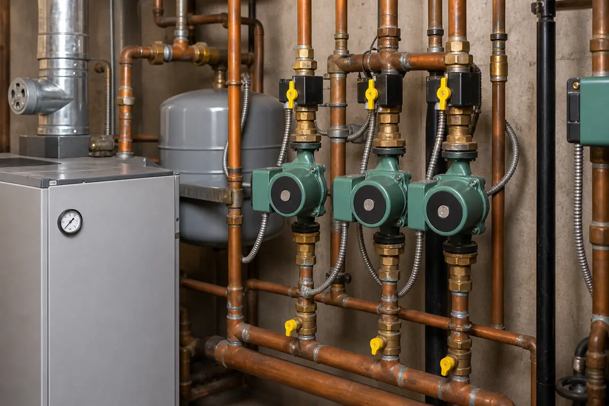 Boiler zone valve and circulator piping for upstairs heat diagnosis