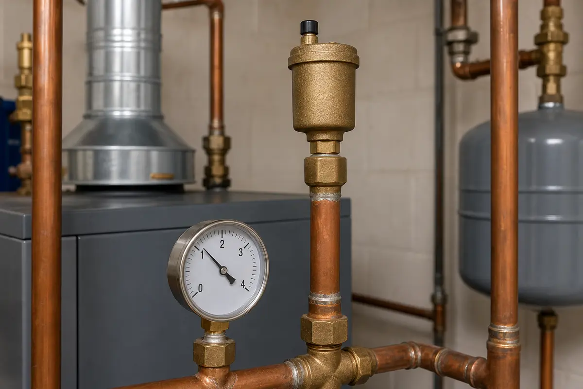 Boiler automatic air vent and pressure gauge for hissing diagnosis