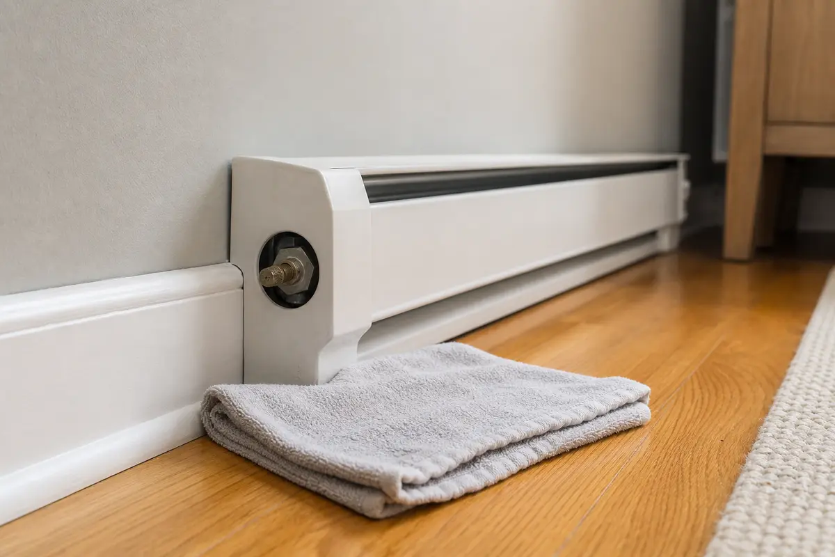 Radiator vent with towel for boiler hissing when heating