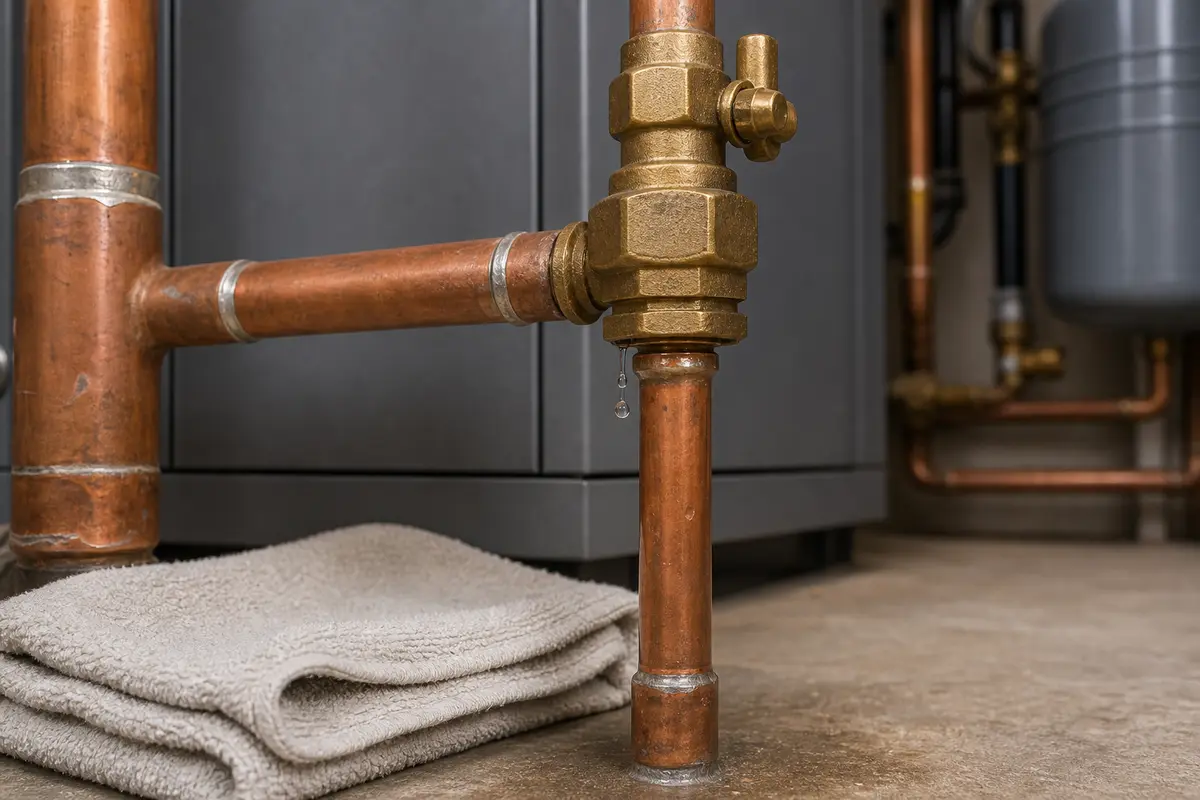Boiler pipe fitting droplet that appears after heating