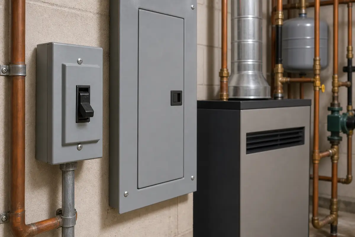 Boiler service switch and closed electrical panel after outage