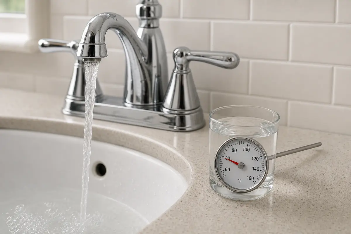 Faucet thermometer checking lukewarm domestic hot water