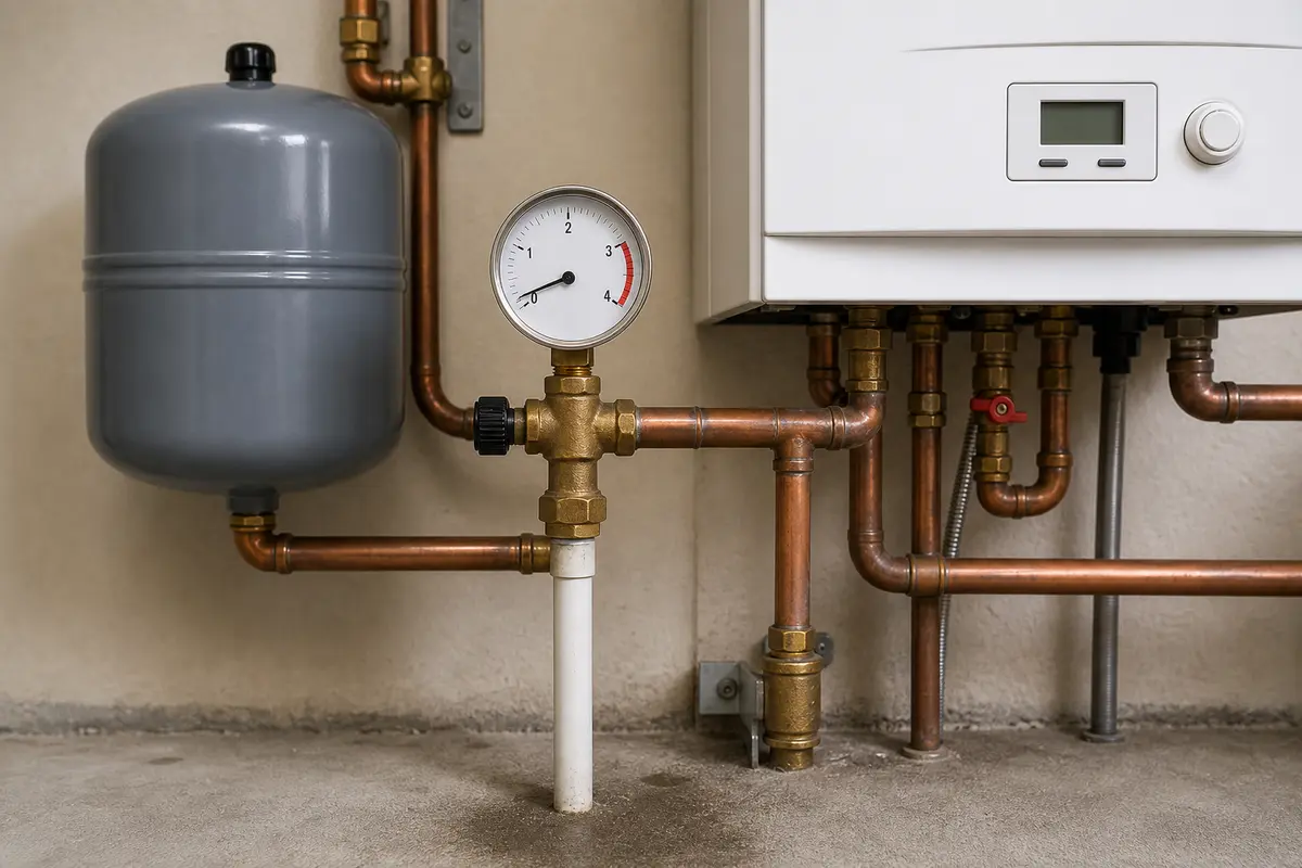 Boiler pressure gauge and expansion tank clue for no heat
