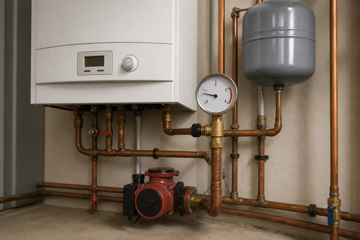 Boiler pressure gauge and circulator piping clue for slow temperature recovery
