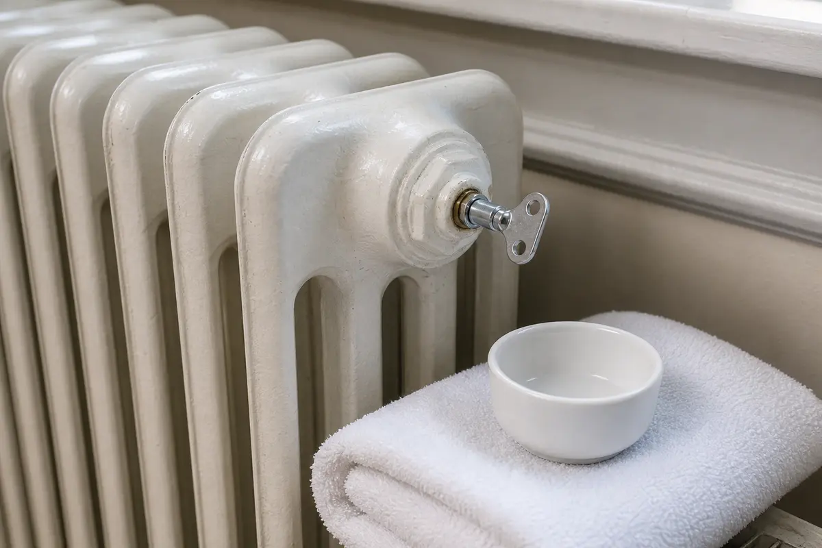 Radiator bleed valve and bleed key for gurgling boiler-pipe diagnosis