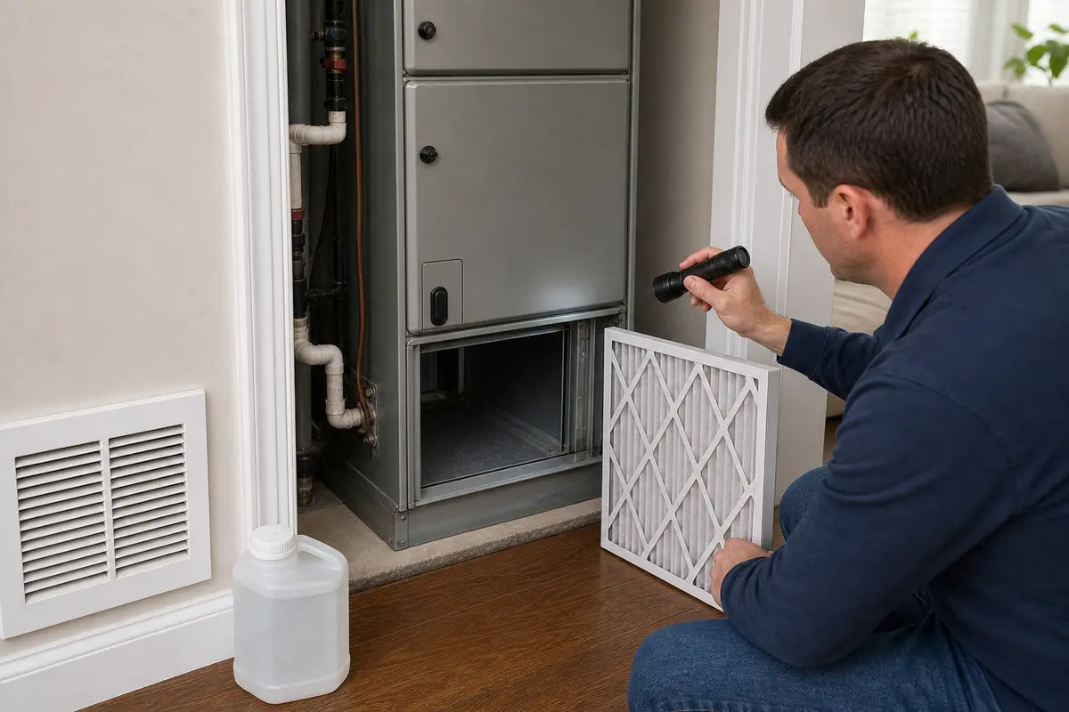 Filter slot checked when house smells only with HVAC fan