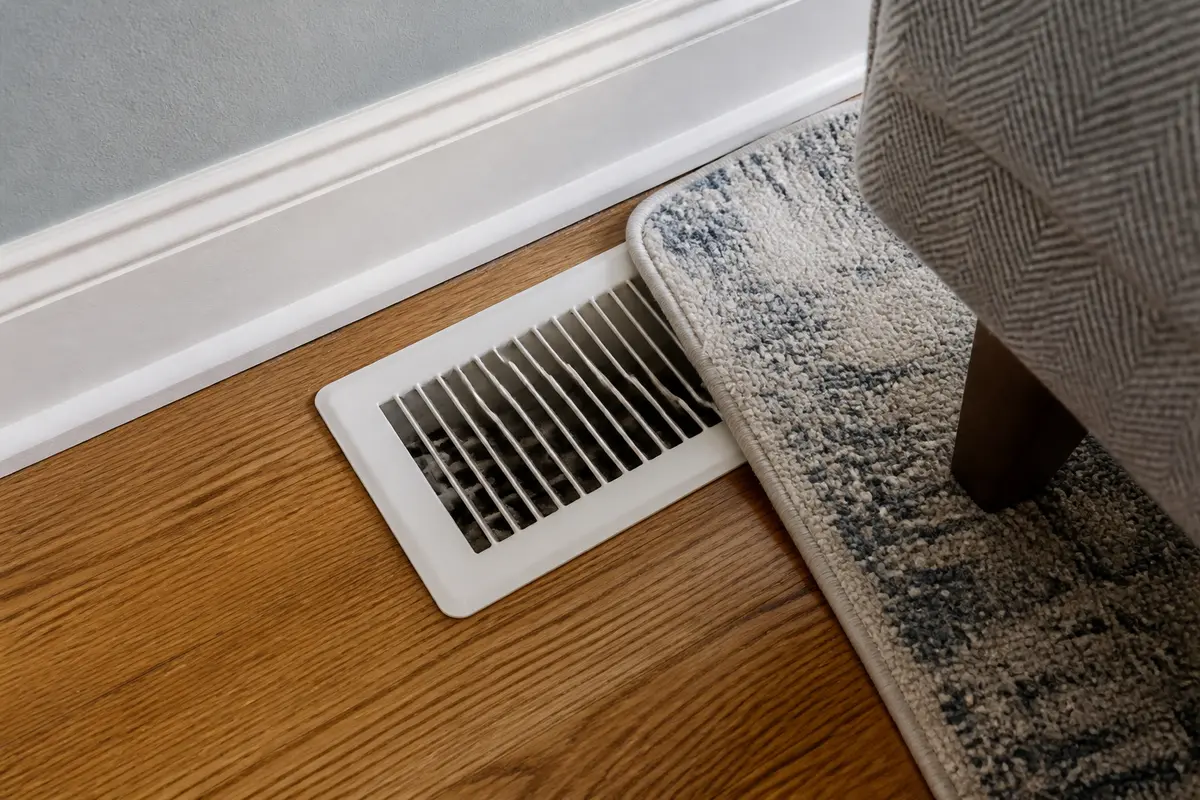 Blocked or restricted supply vent condition that can make duct noise louder
