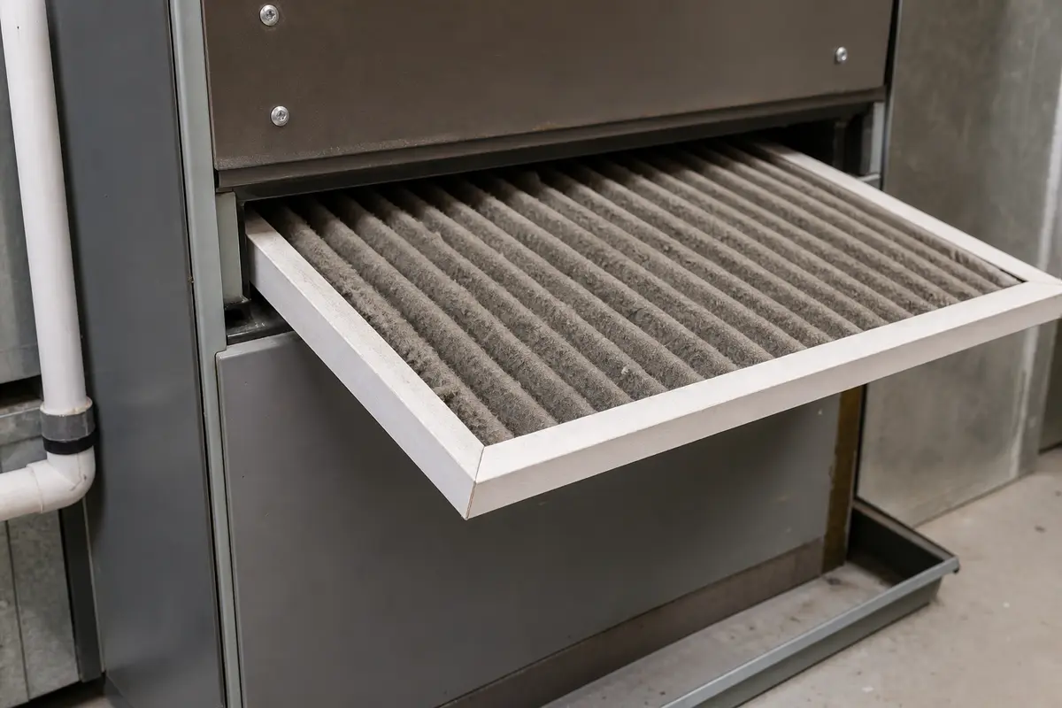 Dust loaded HVAC filter linked to several vents whistling noise