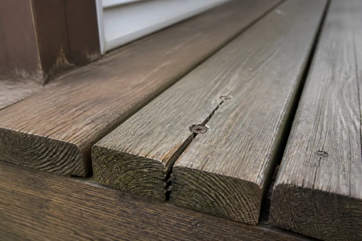 Deck board splitting at a screw near the board end