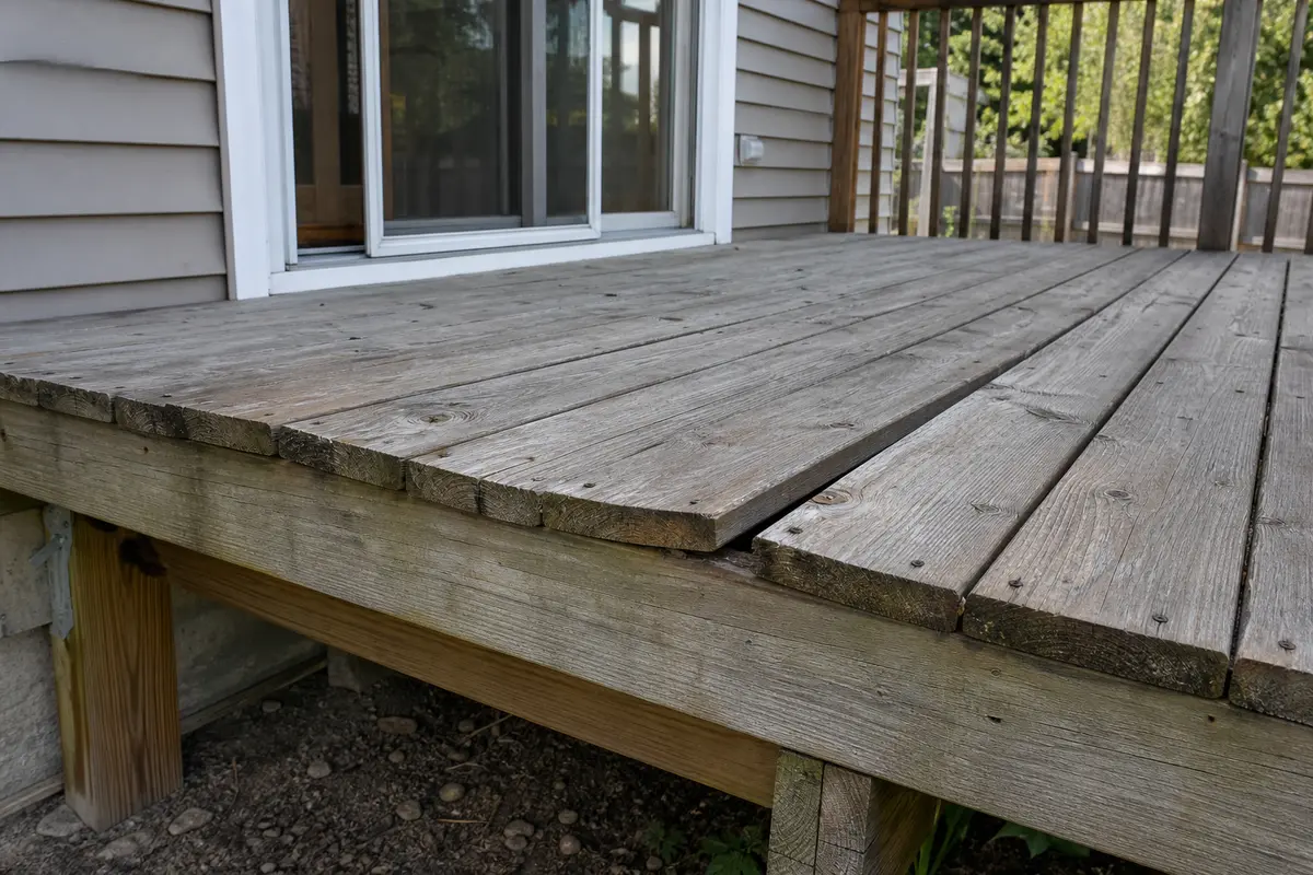 Loose deck board lifted at one edge during deck boards loose diagnosis
