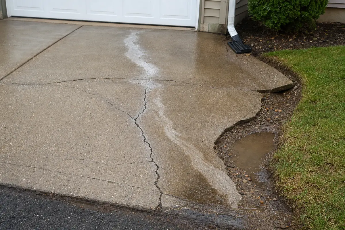 Concrete driveway slope and drainage area checked after a driveway crack appears