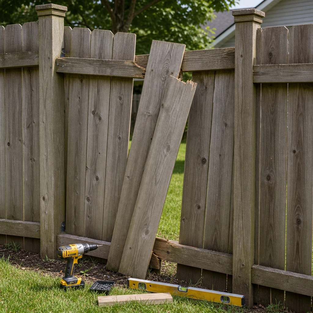 Fence panel associated with being broken