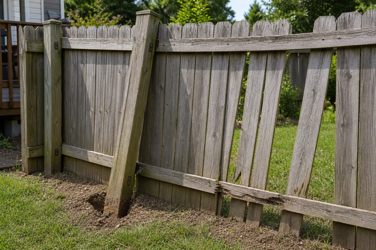 Loose fence section showing post movement beside a damaged panel