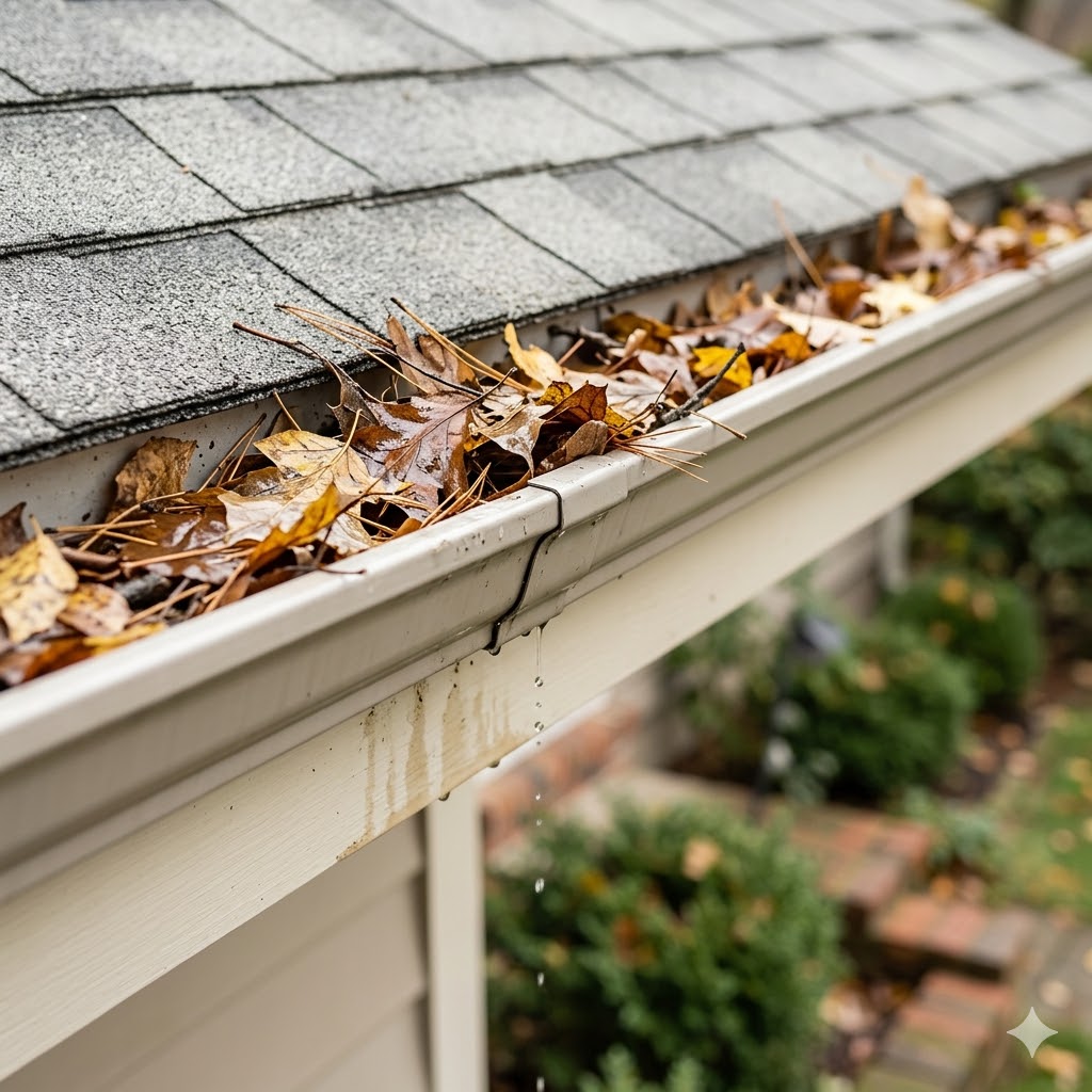 Gutters clogged with debris