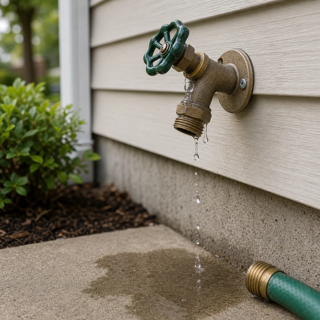 Outdoor hose bib dripping from the bare spout after the hose was removed