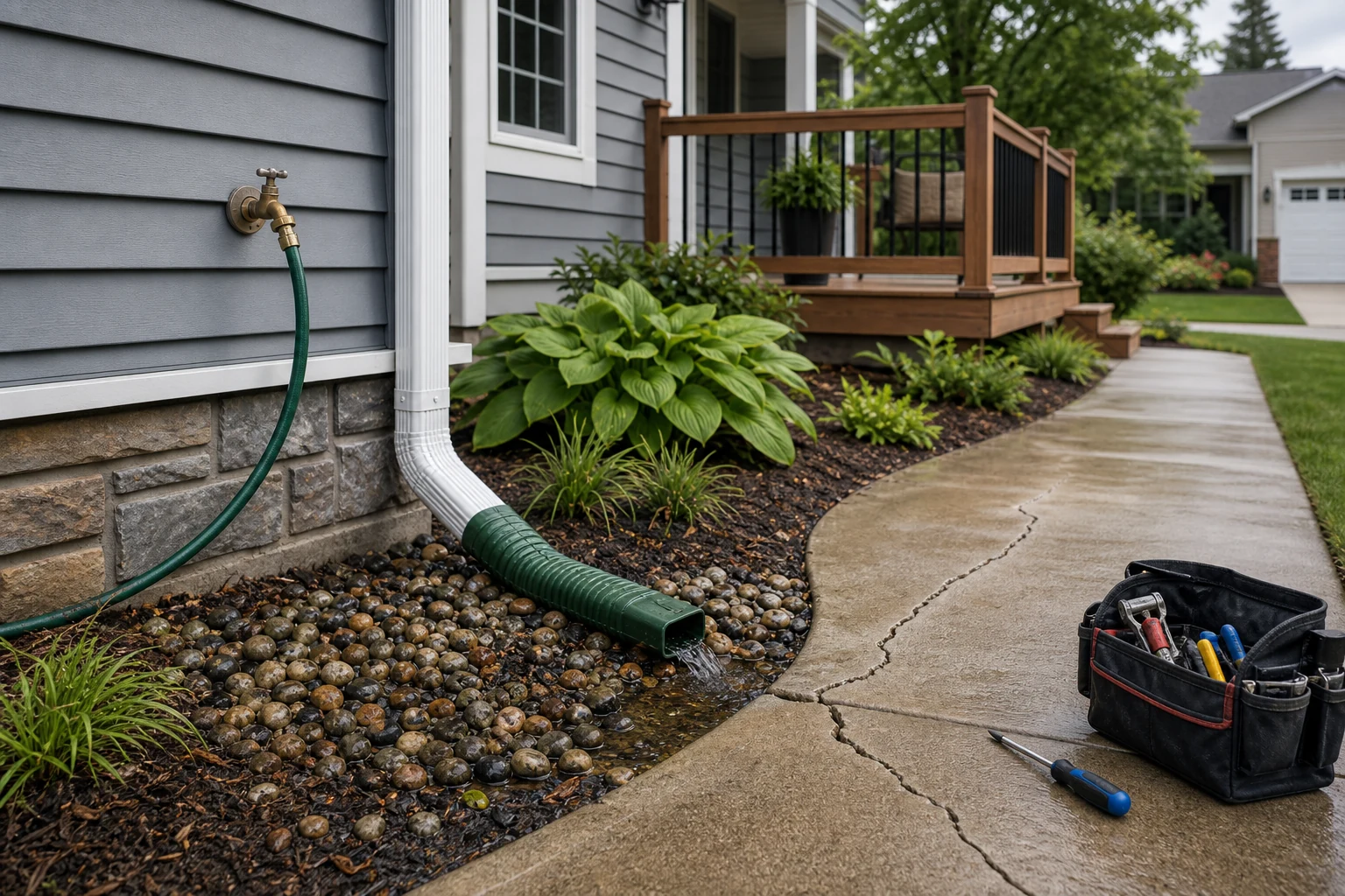 Bright residential exterior scene with outdoor home systems