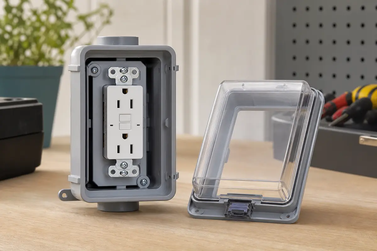 Weather-resistant AFCI receptacle and weatherproof cover for damp locations