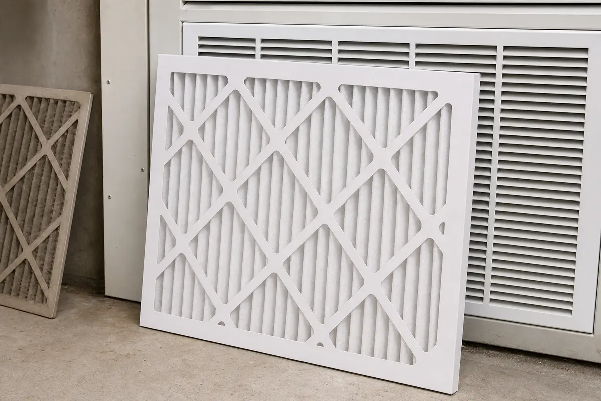 Correct-size air conditioner filter for air conditioner blower stays on after cooling cycle