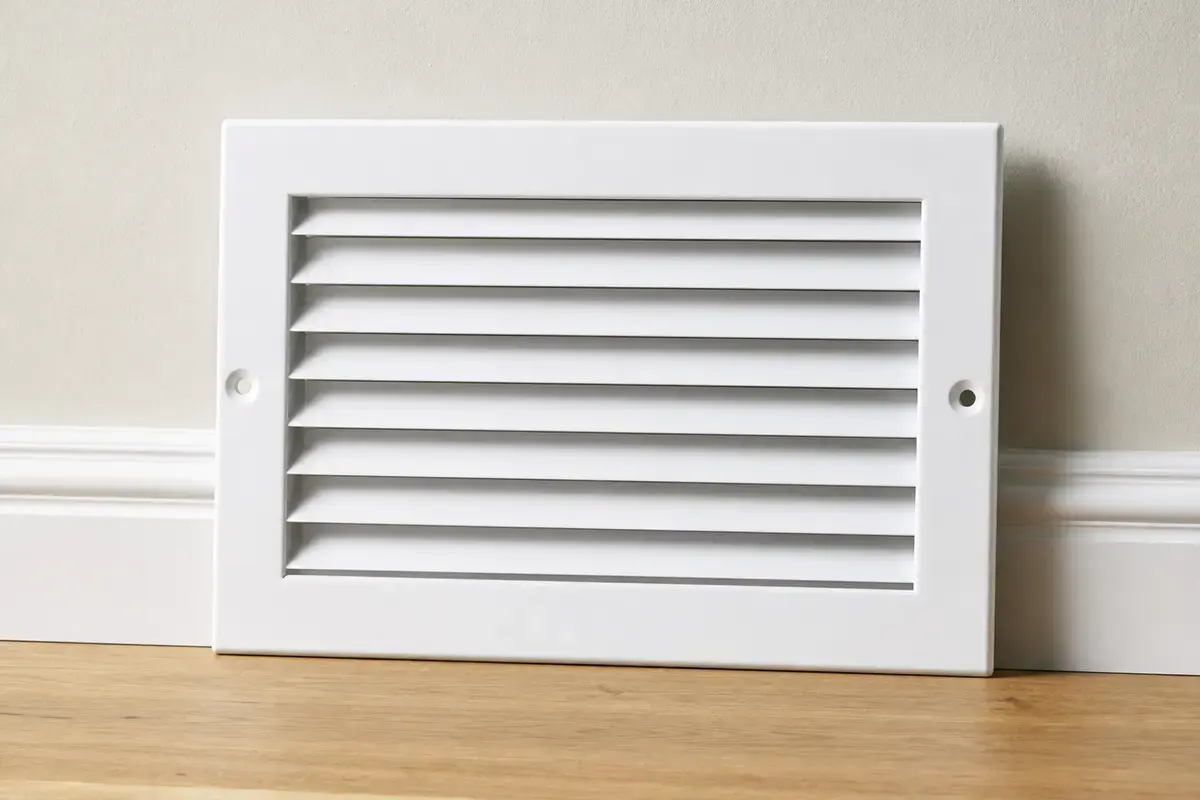 Wall supply register vent cover for replacing a rusted AC vent after drip repair