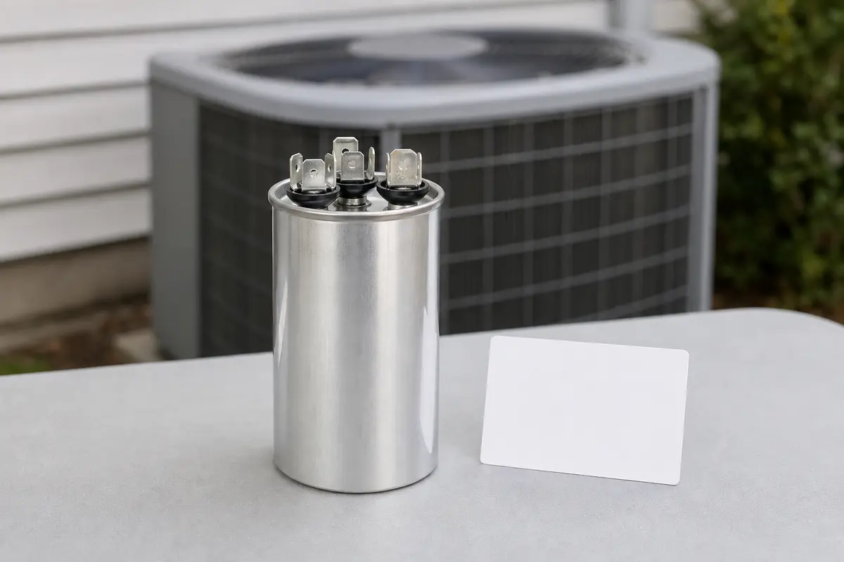 Unbranded run capacitor for an outdoor AC condenser fan