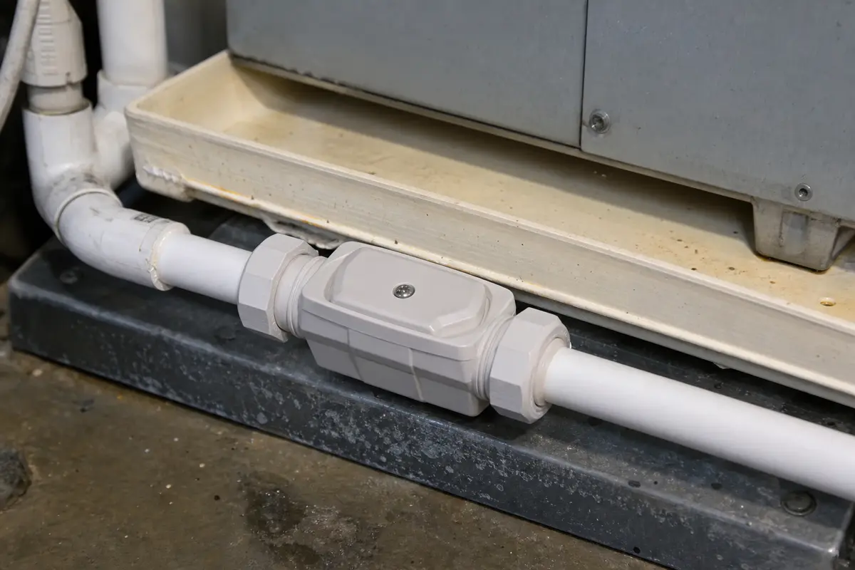 Air handler condensate float switch for post-storm drain safety checks