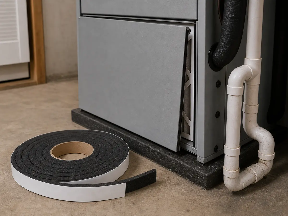 Foam gasket tape for an air handler filter-door whistle gap