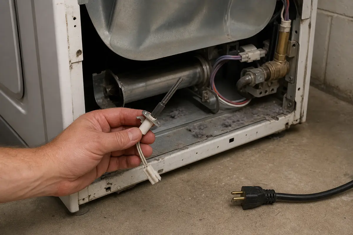 Dryer igniter shown in the repair area for amana dryer not heating
