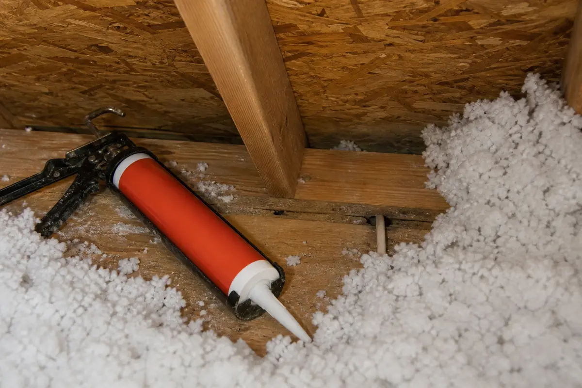 Fireblock sealant for a small attic air leak after the drip source is traced