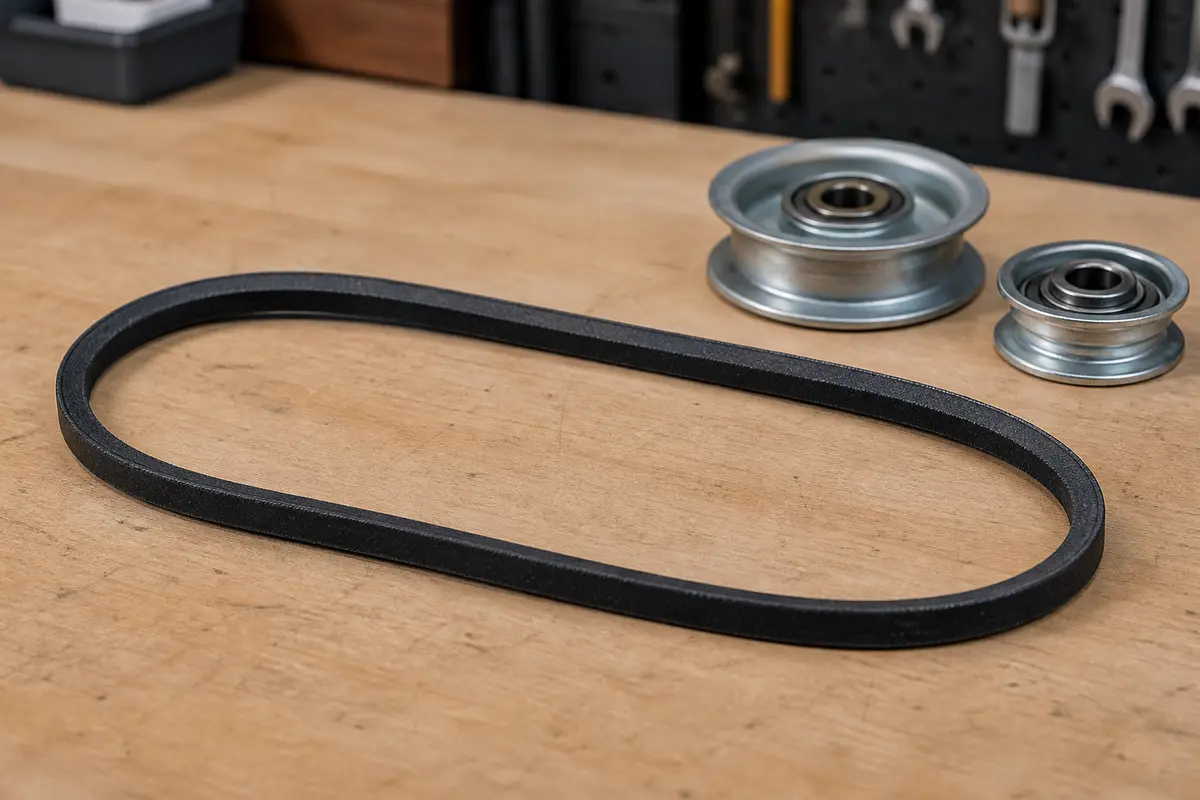 Replacement V belt and pulley hardware for a belt-driven attic fan