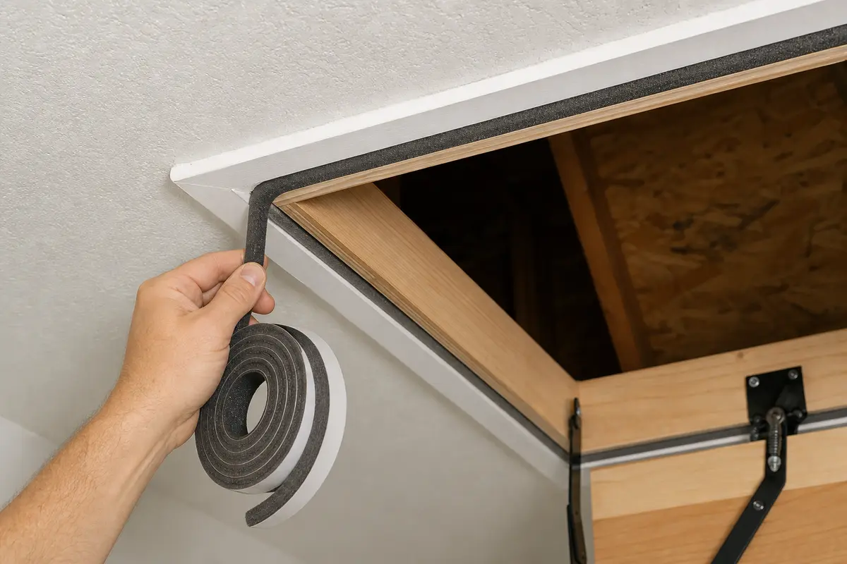 Attic hatch weatherstripping seal used to reduce humidity entering an attic