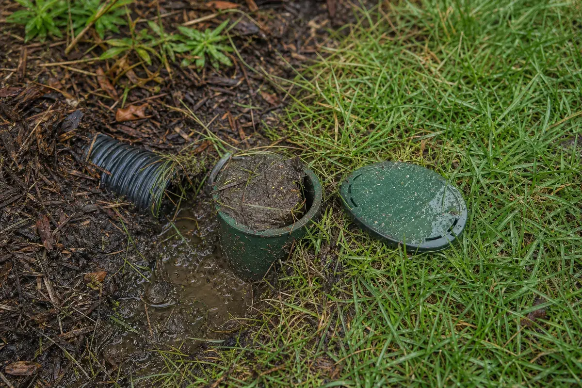 Downspout extension moving snowmelt and roof runoff away from a foundation
