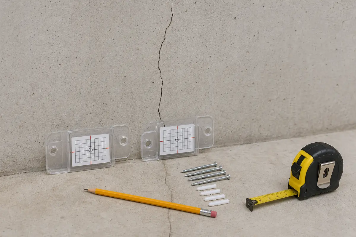 Crack monitor gauge placed across a growing basement wall crack