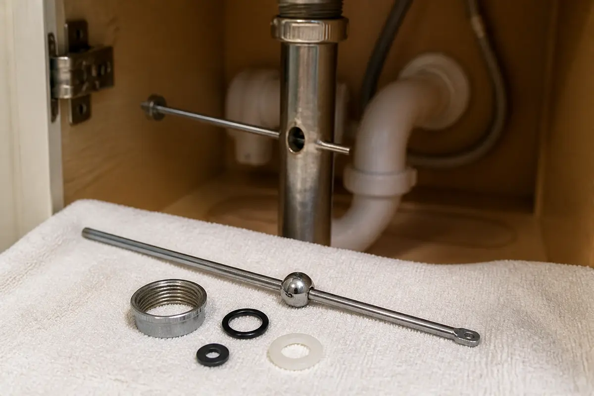 Bathroom sink pop-up pivot rod and ball kit
