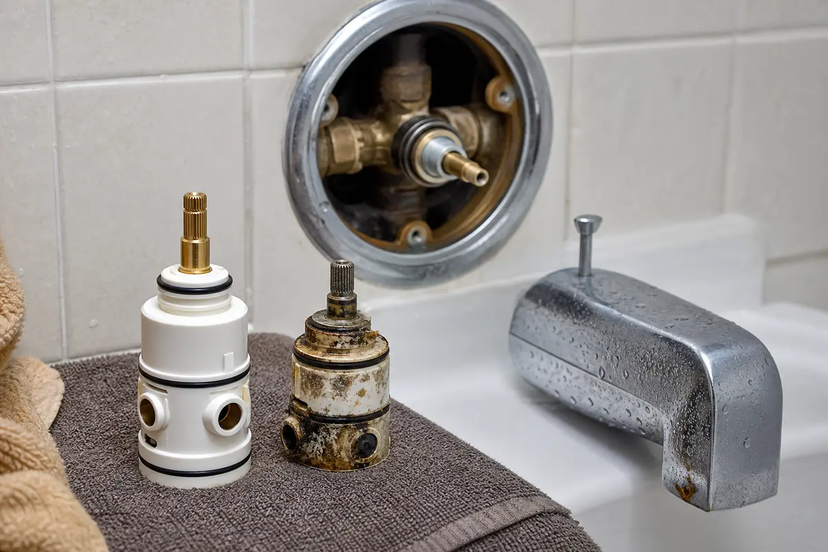 Pressure balance cartridge for a bathtub hot then cold water symptom