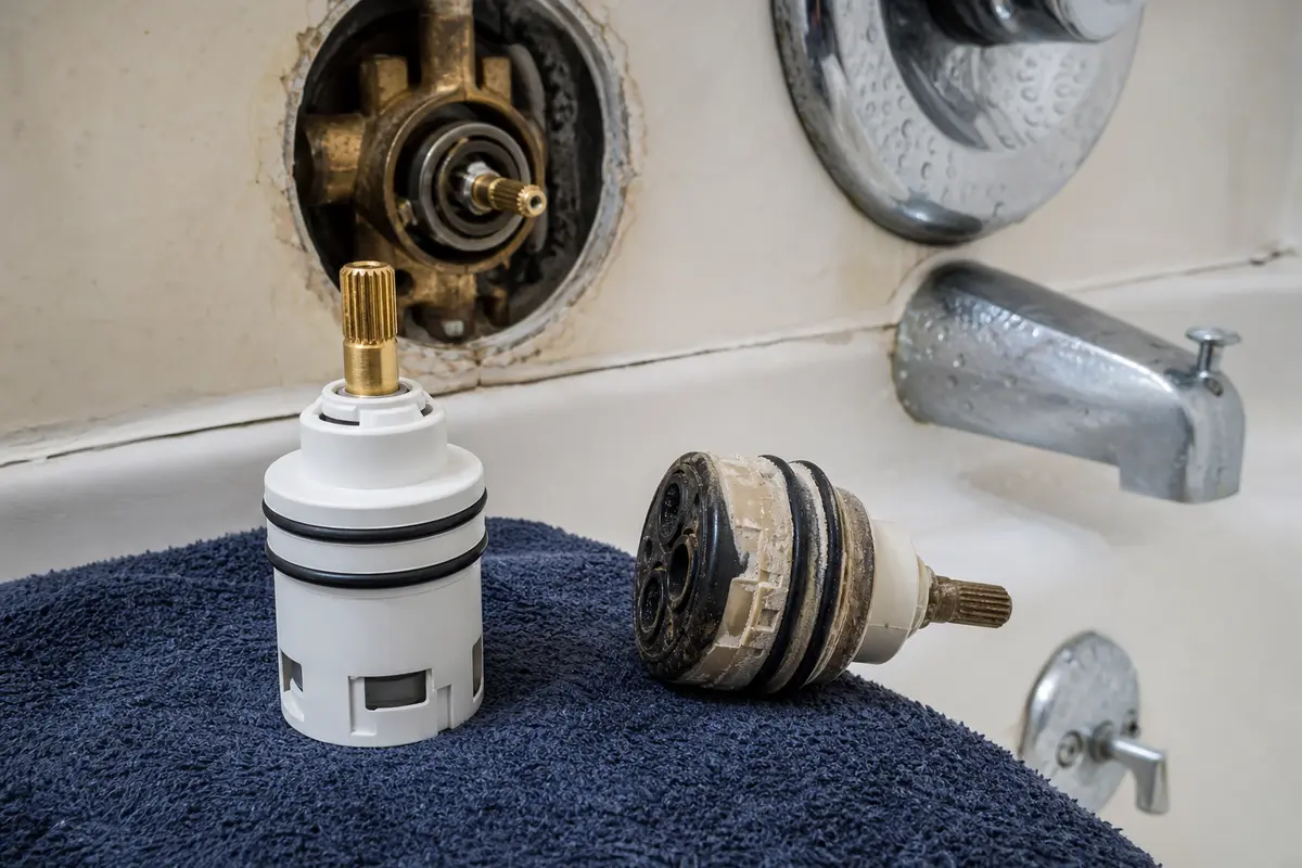 Tub shower valve cartridge for bathtub hot then cold water