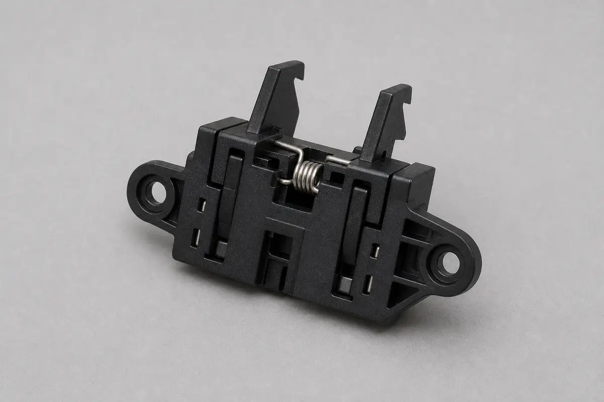 Replacement microwave door latch assembly with hooks, spring, and mounting tabs