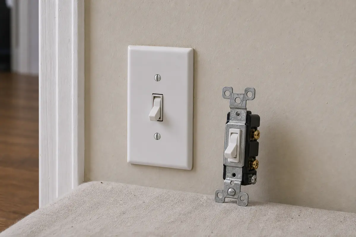 Single-pole wall switch for a confirmed buzzing switch device diagnosis