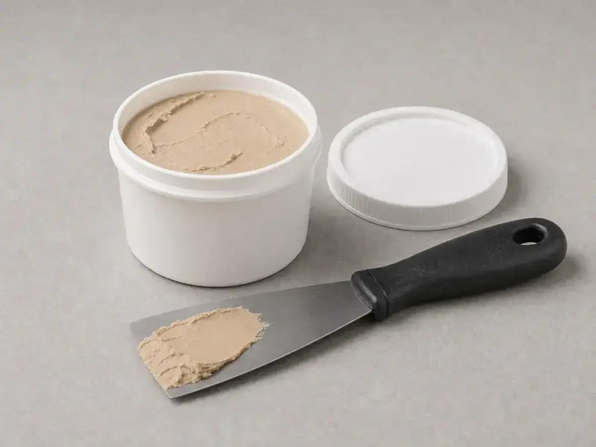 Paintable exterior wood repair filler for small carpenter bee holes in trim