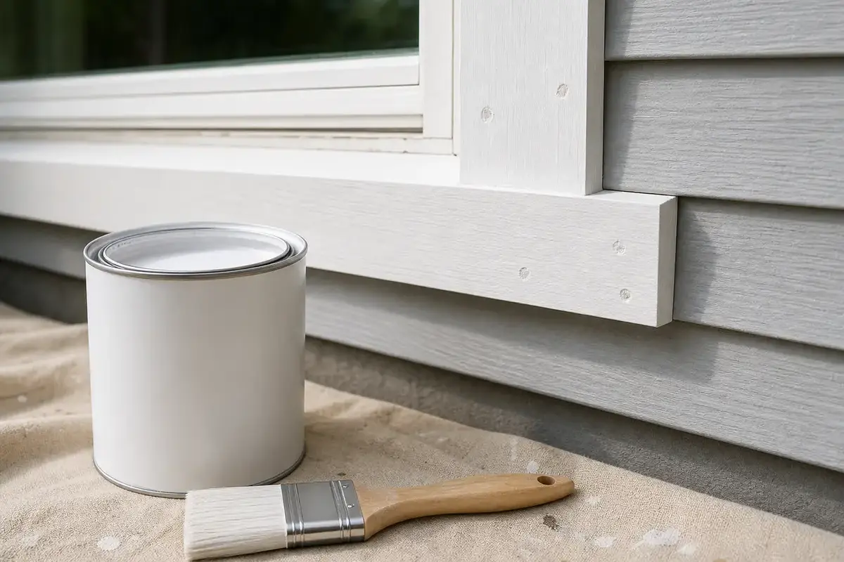 Primer sealer and brush staged for sealing minor cat urine drywall staining