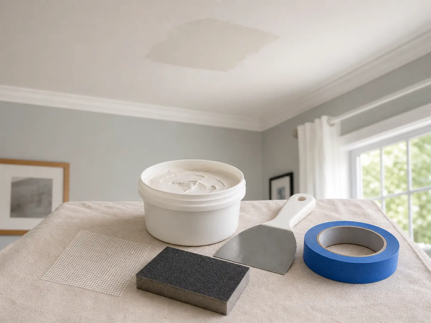 Drywall patch kit for repairing a dry ceiling water stain
