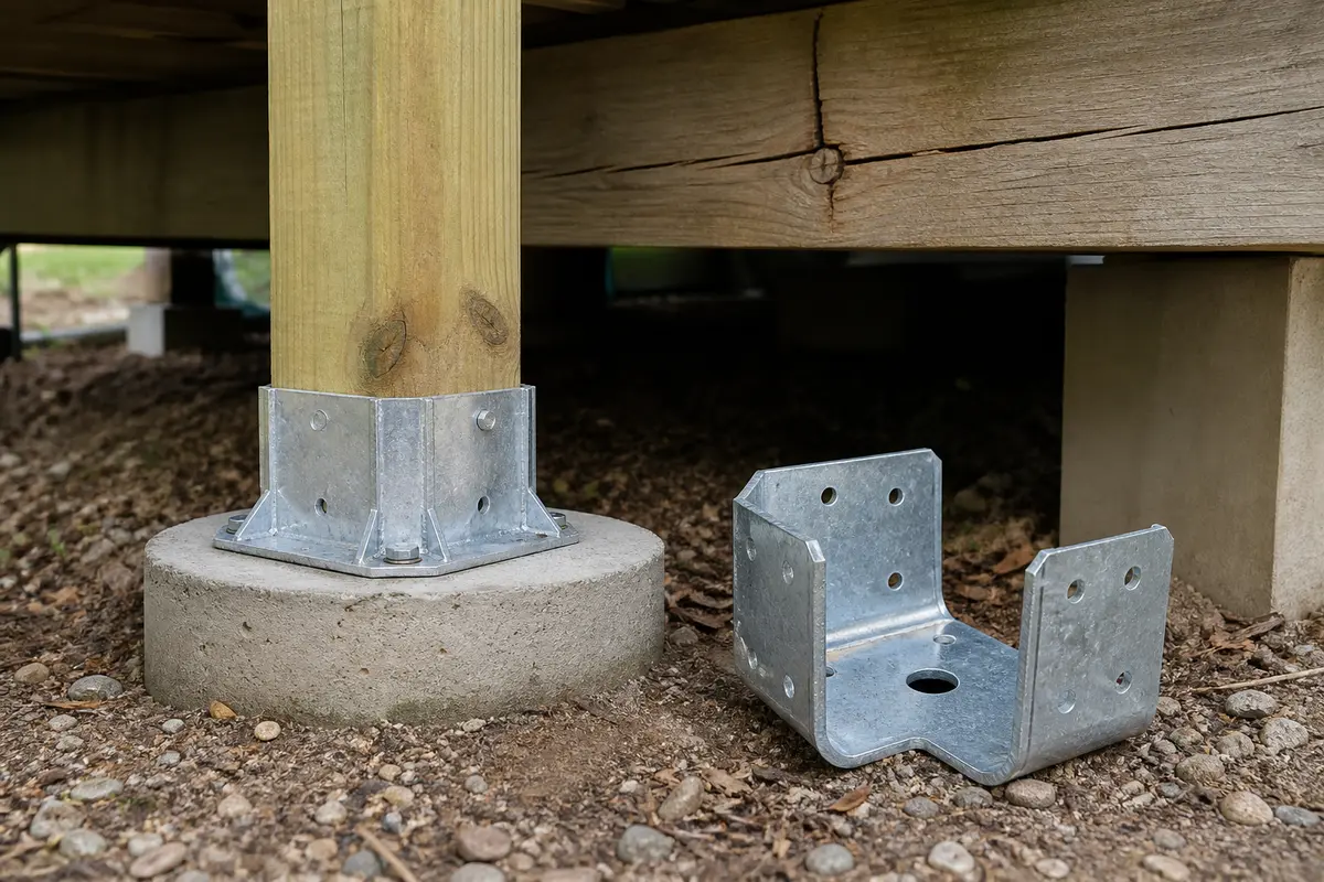 Deck post base for deck beam cracked