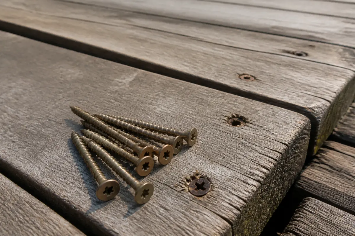 Exterior deck screws for a confirmed loose deck board fastener repair