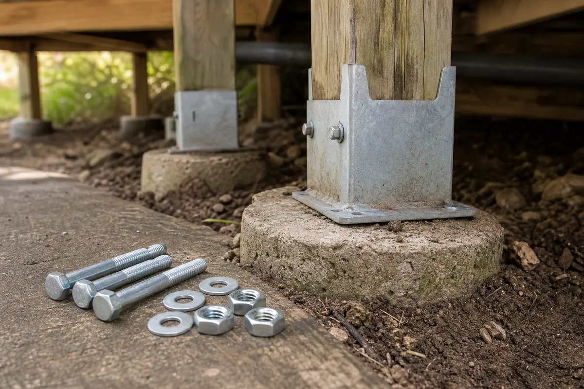 Deck post base anchor hardware for deck post base wobbles